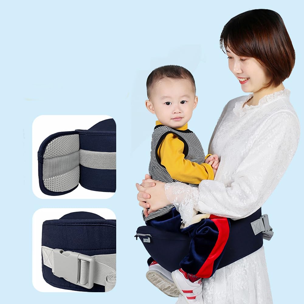 AMERTEER Baby Holder With Hip Seat | Multi-Functional Flip Advanced 9 in 1 Portable Convertible Carrier | Soft Backpack Carry with Lumbar Support | Suitable For 0-36 Months Baby, Toddler, Infant(BLUE)