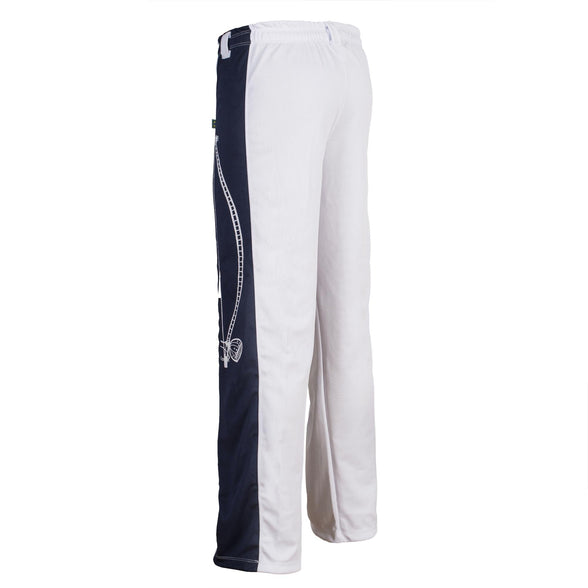 JL Sport Authentic Brazilian Capoeira Martial Arts Unisex's Trousers (White with Traditional Berimbau in Black Along Leg)