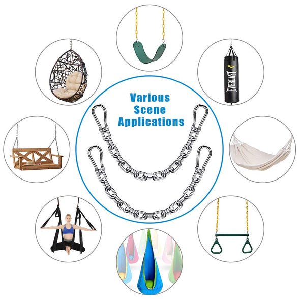 WAREMAID 2 Boxing Punching Bag Chain and 4 Carabiners, Stainless Steel Heavy Duty Hanging Chair Chain Kit Hammock Chair Hardware for Indoor Outdoor Playground Swing Set, Hanging Heavy Bag, 1000 LB