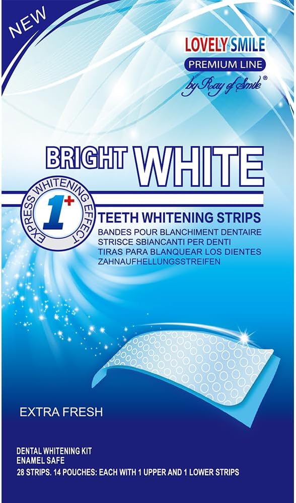 LOVELY SMILE Premium Line Teeth Whitening Strips - Enamel Safe - White Teeth in 1 Hour - No Slip and No Sensitivity - Dental Whitener Kit by Ray of Smile (28 Strips)