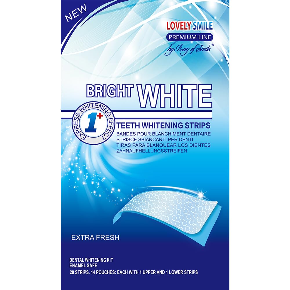 LOVELY SMILE Premium Line Teeth Whitening Strips - Enamel Safe - White Teeth in 1 Hour - No Slip and No Sensitivity - Dental Whitener Kit by Ray of Smile (28 Strips)