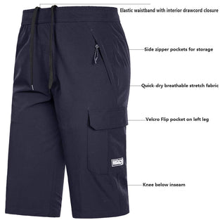 Men's Outdoor Hiking Shorts Quick Dry Stretchy 3/4 Capri Pants Cargo Shorts Male