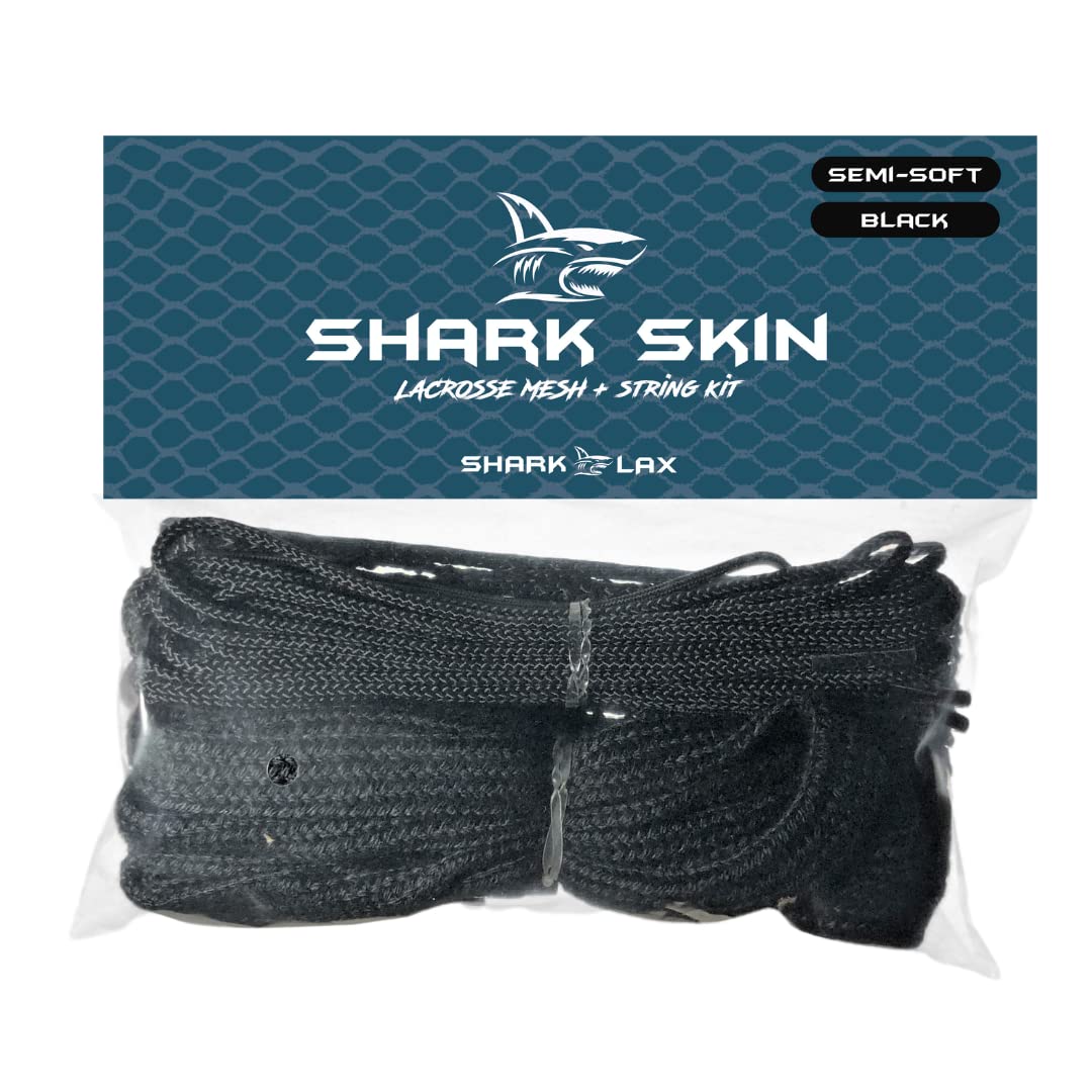 Shark Lax - SemiSoft Lacrosse Mesh & Stringing Kit - Black - Easy to String Kit - Use SemiSoft Mesh for The Best Performance