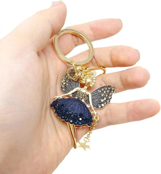 Goodern Butterfly Wing Fairy Keychain,Rhinestone Dancing Ballet Sparkling Crystal Keyring Pendant Sparkling Car Key Chain Charm Decor Ballet Dancer Pendant Gift for Women Girls Wallet Handbags-Pink