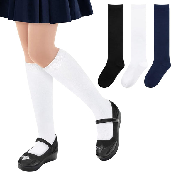 Olreco Knee High Socks for Girls Uniform Socks for Girls Boys Cotton Long Socks for Girls School Socks Seamless Scoks 3 Pairs