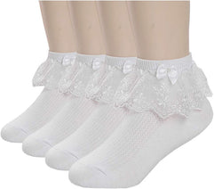 Xiyadun 4 Pack Toddler/Kids Girls Cotton Lace Socks Princess Dressy Socks(2-10T)