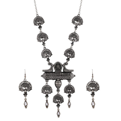 Shining Diva Fashion Latest Stylish Traditional Oxidised Silver Necklace Jewellery Set for Women (13160s)