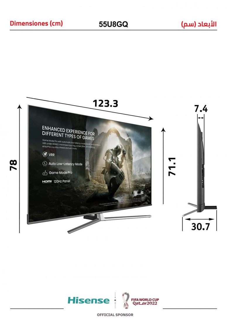 Hisense ULED 4K Premium Quantum Dot QLED Series 55-Inch Android Smart TV Model 55U8GQ - 1 Years Warranty.