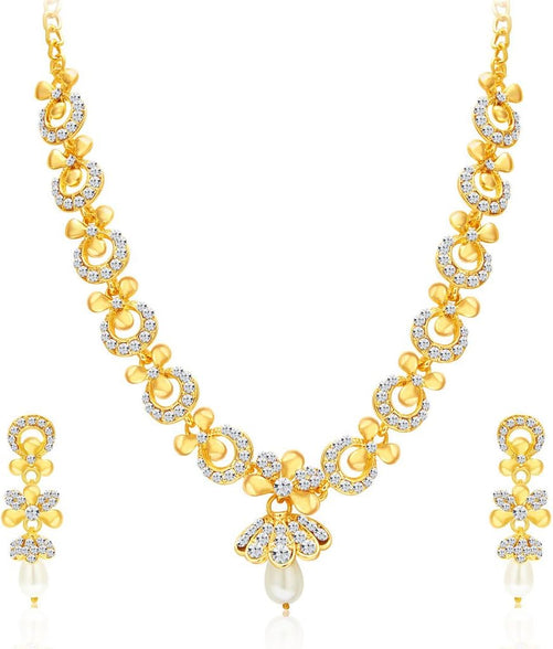 Sukkhi Glittery Gold Plated Wedding Jewellery Austrian Diamond Necklace Set For Women (2559NADP550) Free Size