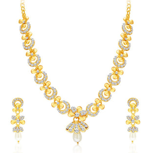 Sukkhi Glittery Gold Plated Wedding Jewellery Austrian Diamond Necklace Set For Women (2559NADP550) Free Size