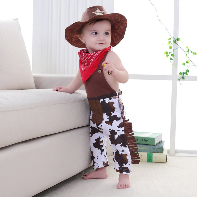 May's Baby Baby Toddler Boys The Cowboy Romper Onesie 3pcs Sets 3-6M
