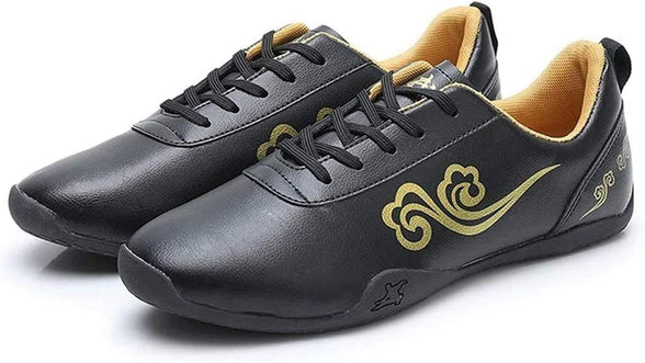 Tai Chi Shoes,Breathable Leather Tai Chi Kung Fu Shoes,Martial Arts Taekwondo Shoes,Non-Slip Outdoor Sports Shoes (Black/White) 41EU