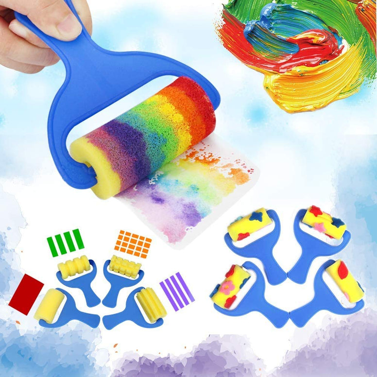 Mumoo Bear Kids Early Learning Sponge Painting Brushes Kit, 42 Pieces Sponge Drawing Shapes Paint Craft Brushes For Toddlers Assorted Pattern, Including Children Waterproof Art Painting Smock Apron