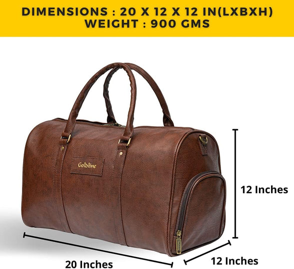 GOLDLINE Leather Duffle Bag for Travel Men Women- 50L - Brown, Brown, M, Luggage