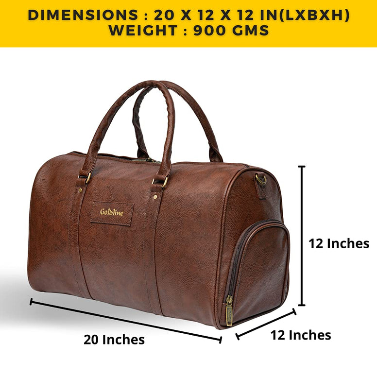 GOLDLINE Leather Duffle Bag for Travel Men Women- 50L - Brown, Brown, M, Luggage