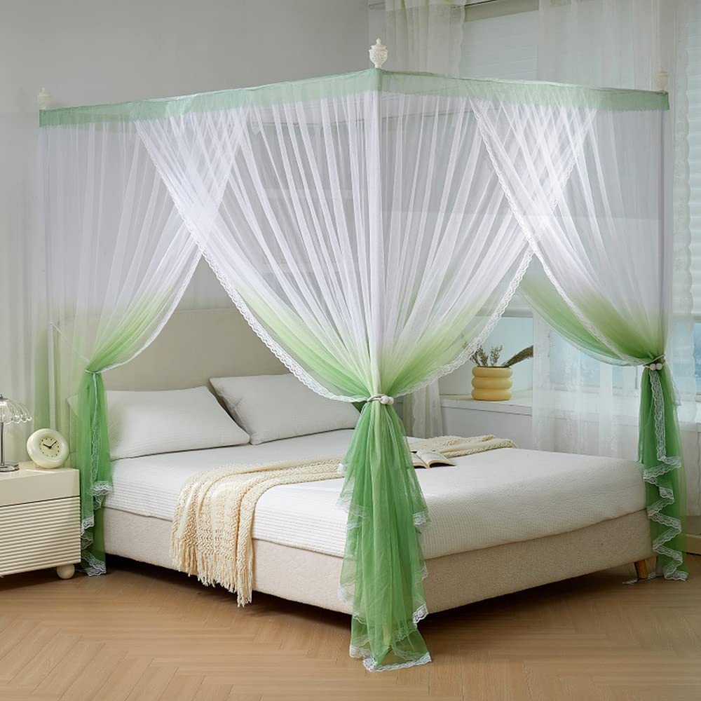 Mengersi Canopy Bed Curtains - Bed Canopy Bed Curtains Gradient Cozy Bed Drapes Adults Girls Room Decor (Queen,Olive)