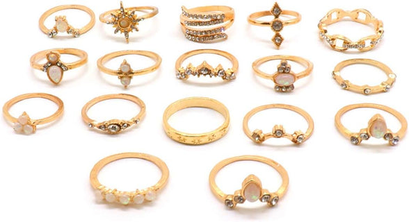 Yellow Chimes 17 PCs Combo Boho Vintage Style Gold Plated Knuckle Rings Set for Women and Girls