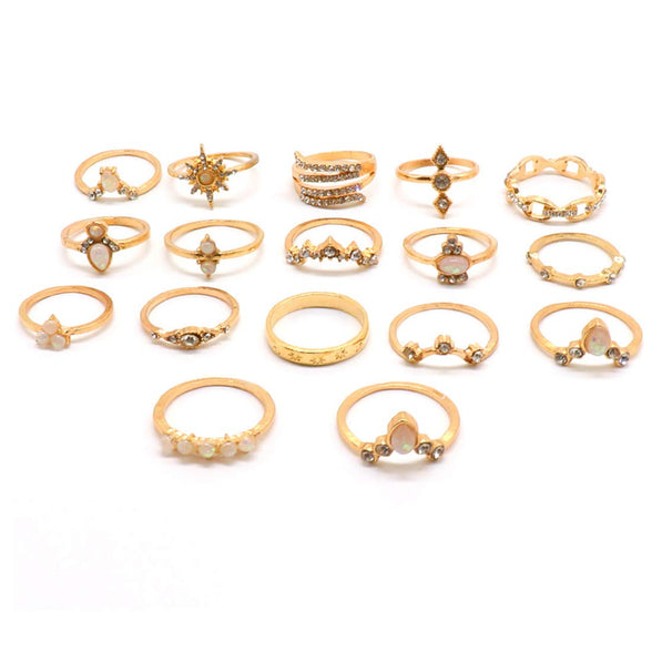 Yellow Chimes 17 PCs Combo Boho Vintage Style Gold Plated Knuckle Rings Set for Women and Girls