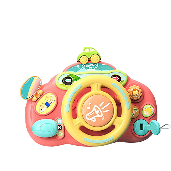 AM ANNA Toddler Steering Wheel Toy for Boys Girls,Interactive & Learning Baby Car Seat Toys for Infant Preschool Kids,Learn Colors, Shapes, Feelings & Music Game (Pink)