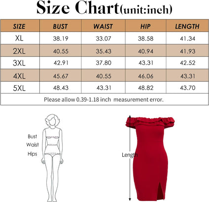 Ekaliy Women's Plus Size Off Shoulder Ruffle Trim Dress Elegant Bodycon Cocktail Party Short Dresses