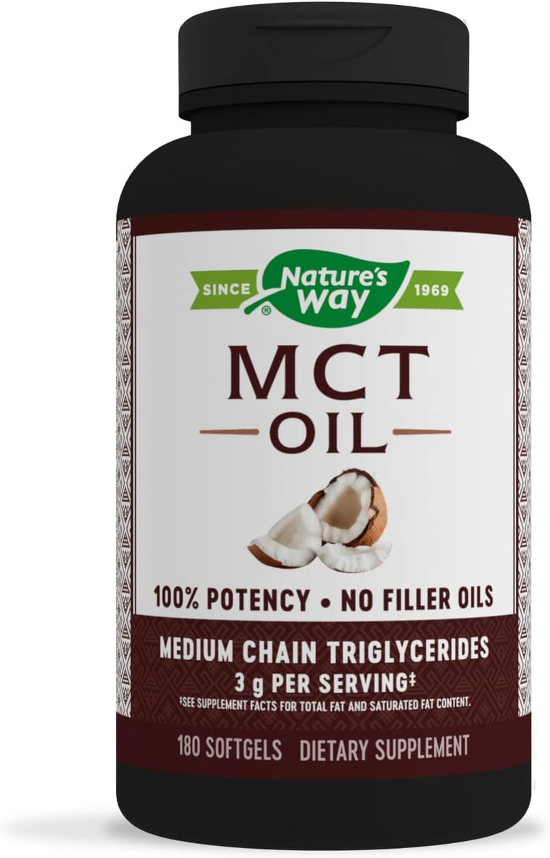 Nature's Way MCT Oil Softgels, 3 g of MCTs per serving, No Palm or Filler Oils, 180 Softgels