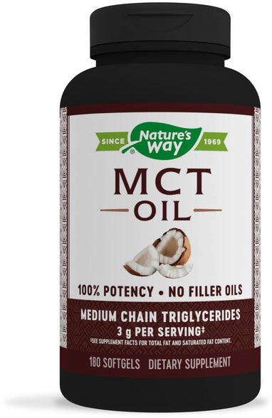 Nature's Way MCT Oil Softgels, 3 g of MCTs per serving, No Palm or Filler Oils, 180 Softgels