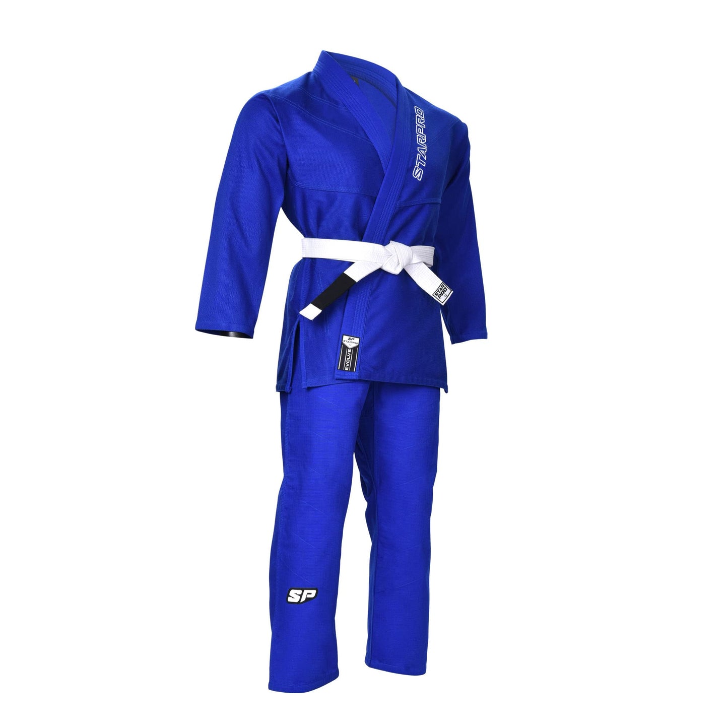 Starpro Evolve Kids BJJ GI - Premium Cotton Blend - White Blue Black - Preshrunk Gi for Boys Girls for Martial Arts Training and Fight