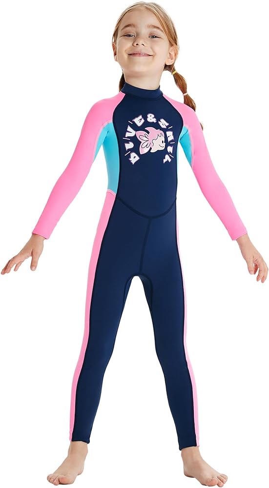 Happy Cherry Kids Wetsuits Girls Boys Neoprene Thermal Warm One Piece Swimsuit Long Sleeve UV Protection Back Zipper Rash Guard Diving Swimming Surfing 3-12 Years