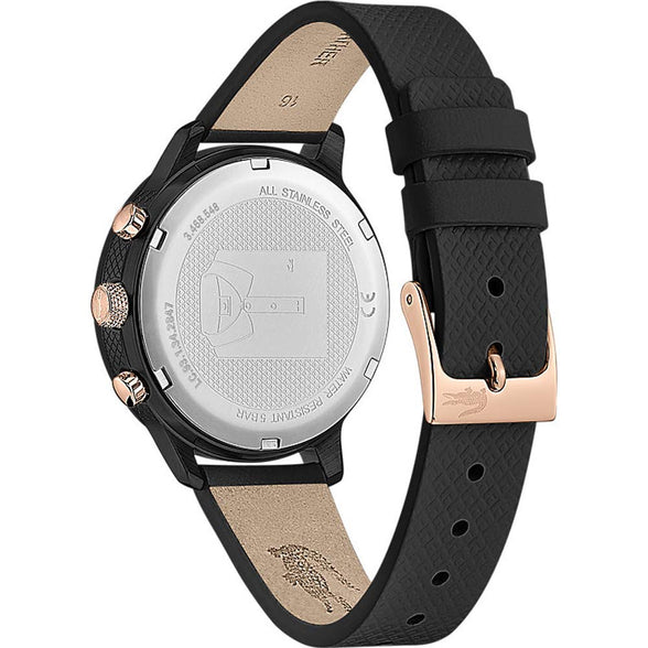Lacoste Women's Analogue Quartz Watch with Leather Calfskin Strap 2001153, Black, strap