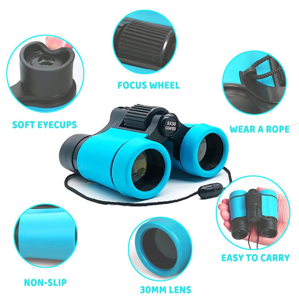 Kids Binoculars Shock Proof Toy Binoculars Set for Age 3-12 Years Old Boys Girls Bird Watching Educational Learning Hunting Hiking Birthday Presents (blue)