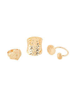 Zaveri Pearls Gold Tone Set Of 3 Contemporary Textured Finger Rings-ZPFK10573