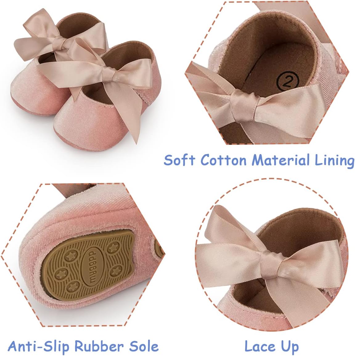 Morbido Infant Baby Girls Mary Jane Flats Soft Sole Non-Slip Bow Knot Princess Wedding Dress Shoes Toddler Crib Shoes, for 6 Months baby