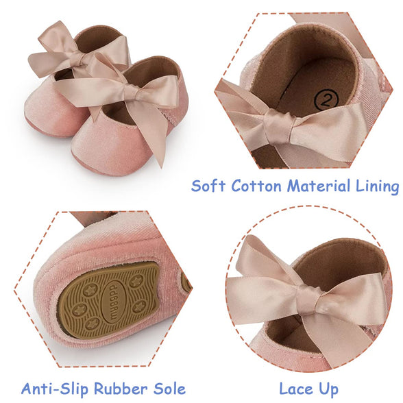 Morbido Infant Baby Girls Mary Jane Flats Soft Sole Non-Slip Bow Knot Princess Wedding Dress Shoes Toddler Crib Shoes, for 6 Months baby