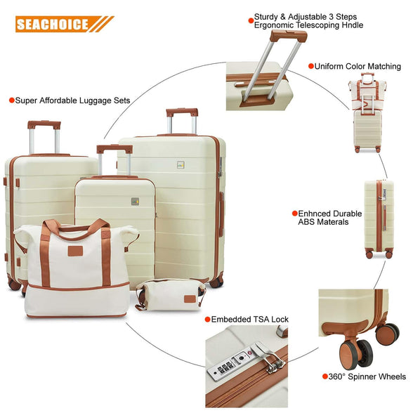 3 Piece Suitcase Hard Shell ABS Lightweight Luggage Sets with Expandable Travel Bags 20/24/28 Inch Sizes Spinner Wheels and TSA Lock for Women Effortless Travel (Beige White)