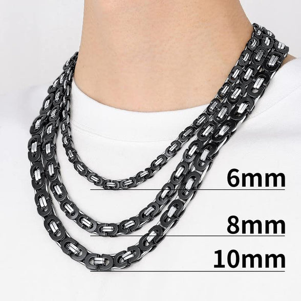 ChainsHouse Flat Byzantine Chain Link Necklace for Men Women, 6mm/8mm/10mm Width, 18-30inch Length, 316L Stainless Steel/18K Real Gold Plated Mens Bracelet Jewelry
