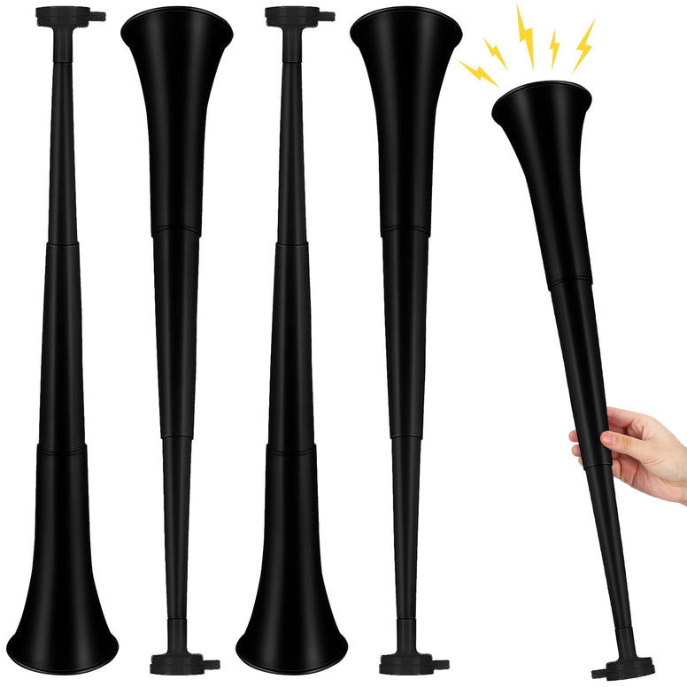 Outus 4 Pieces Collapsible Stadium Horn 24 Inch Vuvuzela Plastic Trumpet Horn Blow Horn Noisemakers for Sporting Events Graduation Games School Sports Party Supplies Favors Accessories (Black)