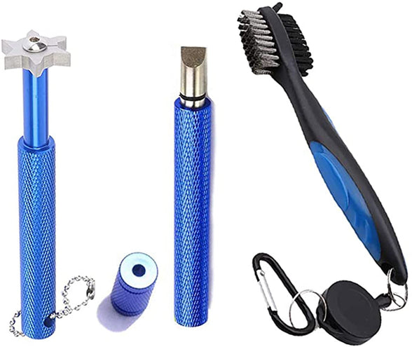 KASTWAVE Golf Clean Tool Set, Retractable Golf Club Brush and 2 Golf Club Groove Sharpener for U & V - Grooves, Portable Golf Brush Tool Kits for All Golf Irons for Man, Gift (blue Color)