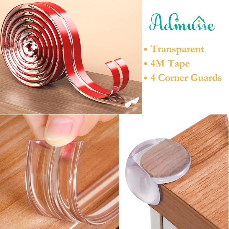 Admuse Safety Edge Corner Protector Set, Clear Baby Proofing Guards, Tables, Furniture, Soft Silicone Bumper Strip with Round Child Edge Protector for Cabinets (4 M)