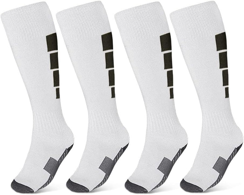 Kids Athletic Soccer Socks, 2 Pairs Knee High Socks for Youth Boys Girls for Shoe Size 3-6.5 / Ages 6-12