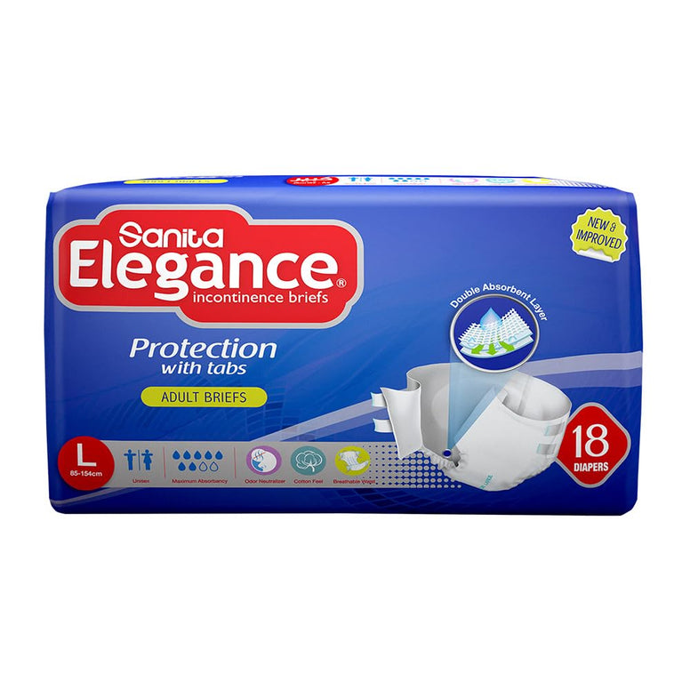 Sanita Elegance Incontinence Unisex Adult Diapers Large,(85-154 Cm)- 18 Pad