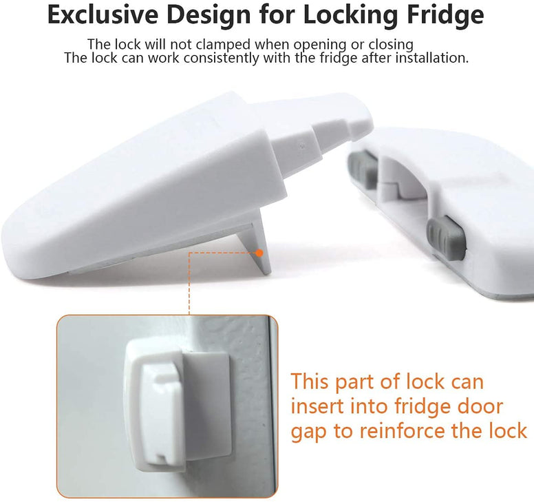(White/Grey) Home Refrigerator Fridge Freezer Door Lock, Latch Catch Toddler Kids Child Fridge Locks Baby Safety Child Lock, Easy to Install and Use 3M Adhesive no Tools Need or Drill 1 Pack (White)