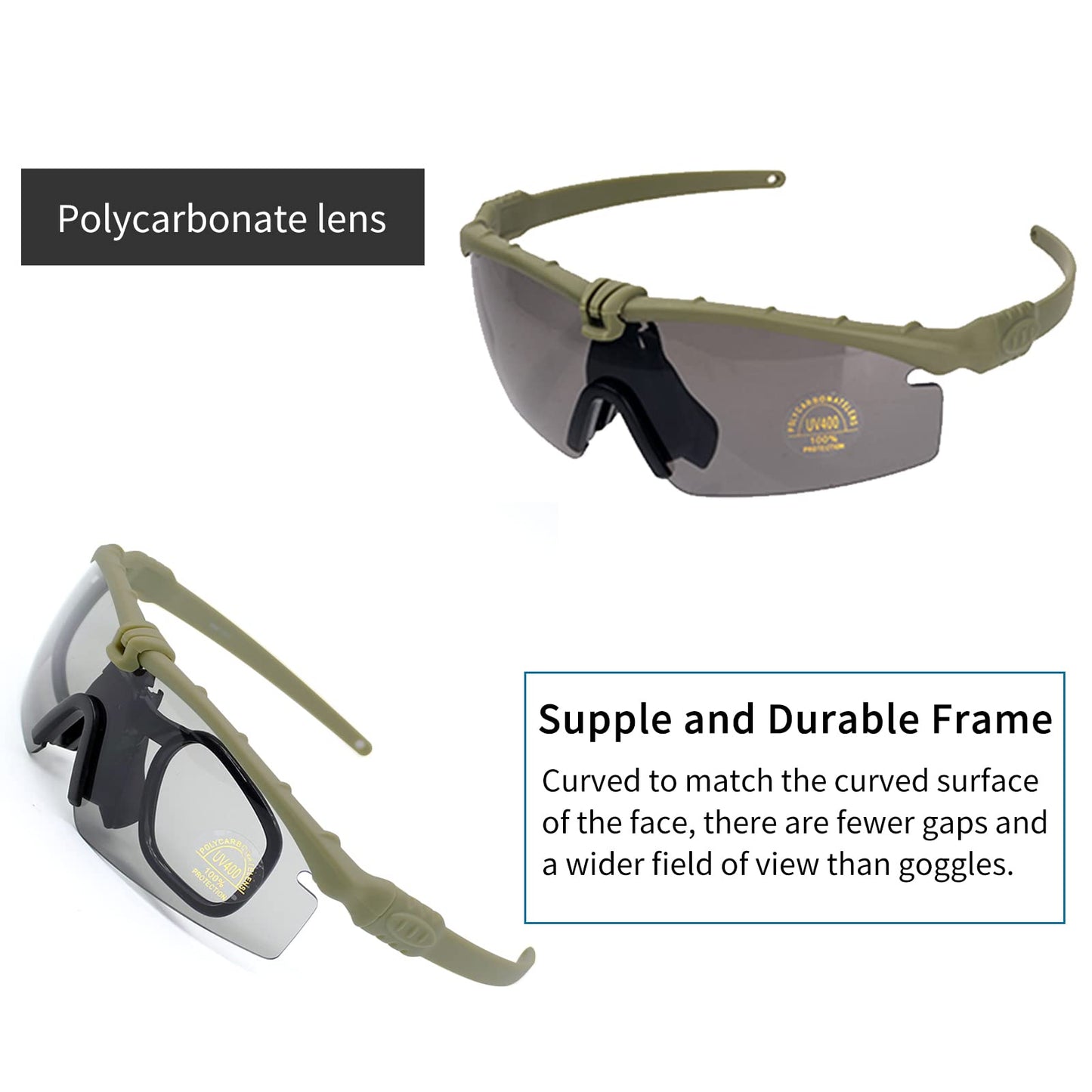 FOCUHUNTER Outdoor Sports Glasses Adjustable Sports Glasses with Anti-Skid Glasses Strap Tactical Eye Protection Sunglasses for Motorcycling,Cycling, Driving,Running