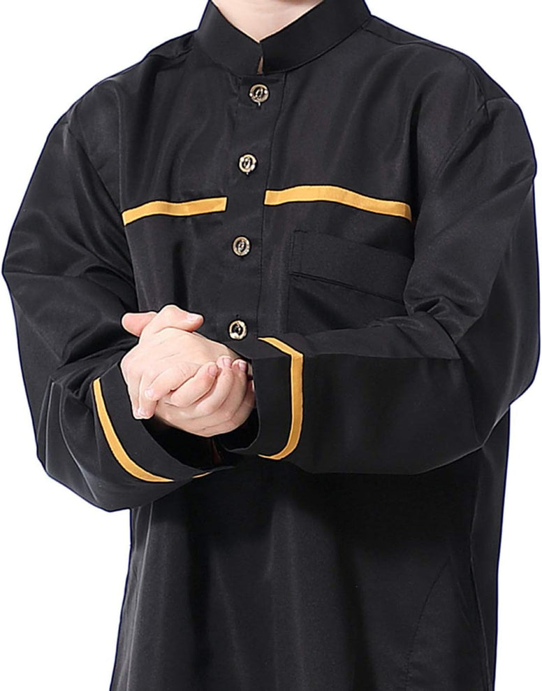 GladThink Boys Muslim Thobe with Long Sleeves Arab Wear Mandarin Collar