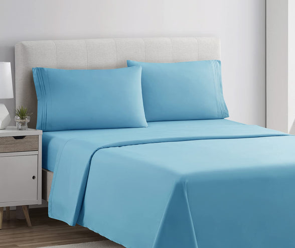 Clara Clark Full Sheets Set, Deep Pocket Bed Sheets for Full Size Bed - 4 Piece Full Size Sheets, Extra Soft Bedding Sheets & Pillowcases, Beach Blue Sheets Full