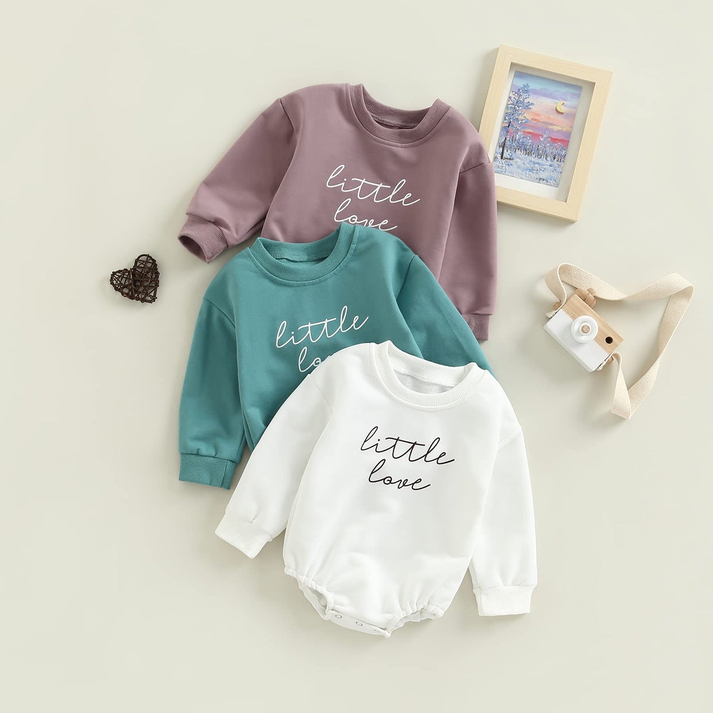 MERSARIPHY Baby Girl Boy Sweatshirt Romper Newborn Crewneck Long Sleeve One Piece Bubble Bodysuit Fall Neutral Infant Clothes 3-6 Months