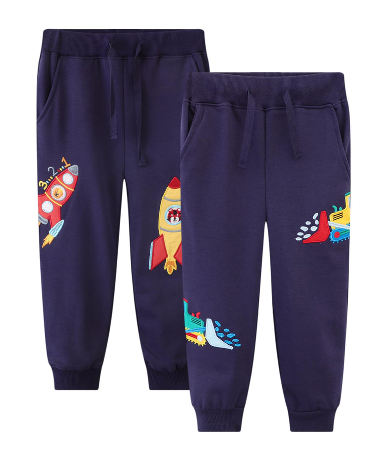 LOKTARC 2 Pack Boys Drawstring Sweatpants Cute Pattern Cotton Sport Jogger Pants