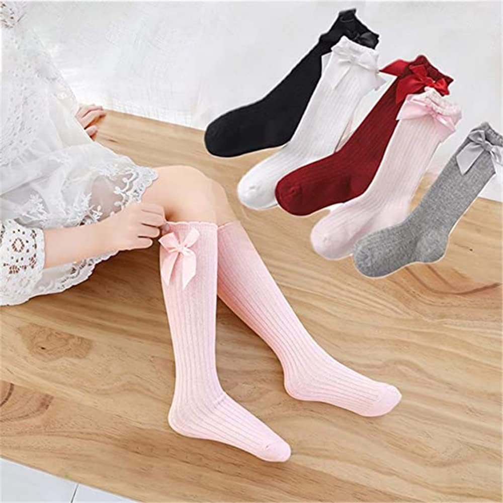 ELECDON 5 Pairs Knee High Socks Newborn Infants Toddlers Girls Tube Ruffled Uniform Long Stockings