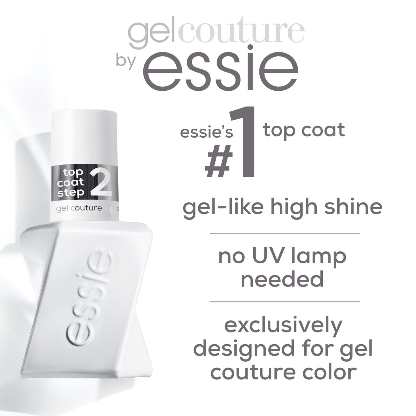 Essie Gel Couture Platinum Grade Finish Top Coat, Gel Couture Top Coat, 0.46 Fl Oz