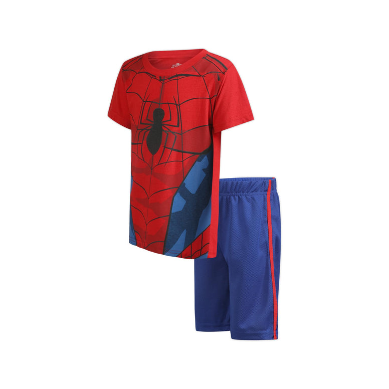 Marvel Avengers Spiderman Boys’ T-Shirt and Short Set for Toddler and Little Kids – Blue/Red (4 Years)