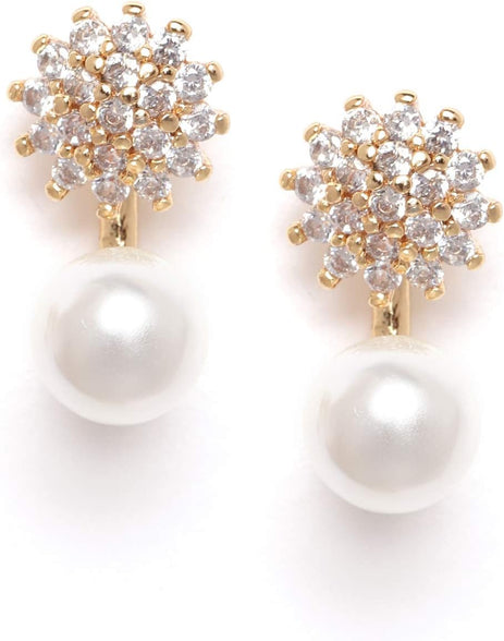ZAVERI PEARLS Contemporary Stud Earrings For Women (Golden) (Zpfk9516)